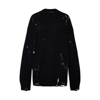 MO&Co.毛衣2025冬羊毛羊驼毛棉破洞泼墨印花宽松轻摇滚风MBE4SWTT08 黑色 M /165