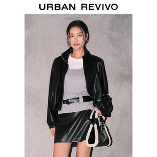  URBAN REVIVO 立领短款 女士皮衣  黑色 S