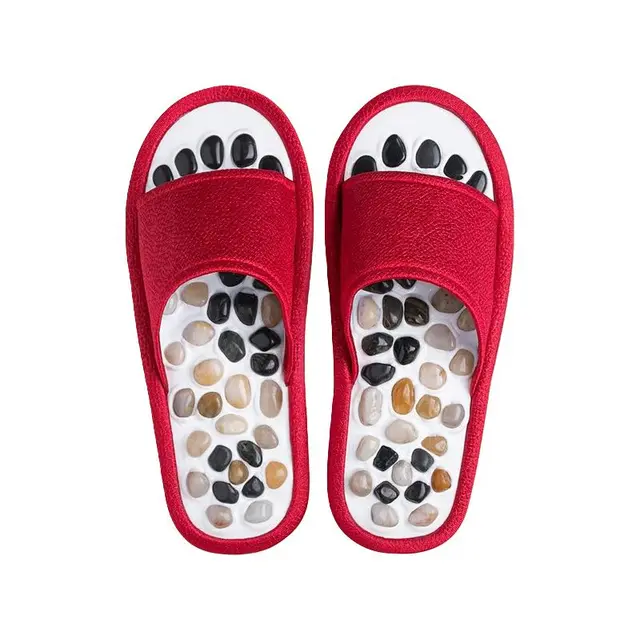 天然鹅卵石足底穴位按摩拖鞋男女脚底养生足疗鞋保健居家用夏防滑 PCP-XT094  红色 36-37