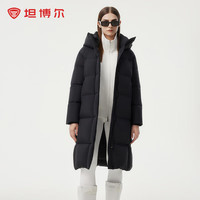 坦博尔【高充绒】羽绒服女小个子长款时尚保暖加厚连帽面包服TBF530836Z 黑色 XS 155/80A