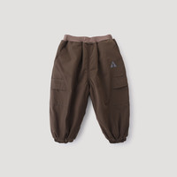 巴厘小猪儿童冲锋裤子秋冬男童三防工装裤女童加绒加厚保暖长裤宝宝休闲裤 雾棕 80