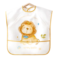 爱贝迪拉宝宝吃饭围兜儿童罩衣婴儿辅食饭兜反穿防水防油无袖夏季薄款 【短袖】假日罗森狮 100码