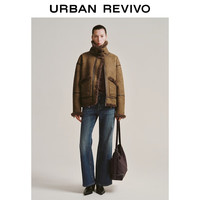 UR2025冬季女装琥珀流光风复古拼接毛绒外套UWH150100 咖棕 (偏宽松) S