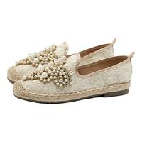 西遇小香风渔夫鞋女2025春夏法式一脚蹬平底鞋配裙子单鞋 米色 37