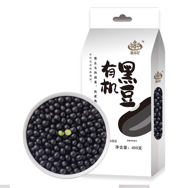 移动端、京东百亿补贴：原禾纪 有机黑豆400g 青仁绿心黑豆 东北粗粮 五谷杂粮打豆浆 真空包装