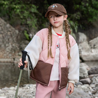 迪士尼(Disney)迪士尼男女童潮流撞色拼接棉服童装2025秋冬加厚童装外套上衣 粉咖 【加厚保暖】 120 【身高约115-125cm体重40-50斤】