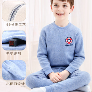 迪士尼儿童保暖内衣套装纯棉加厚加绒男童秋衣秋裤宝宝睡衣大童装 A款 【A类 加绒加厚】蜘蛛侠 宝蓝 96060 165