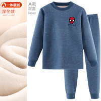 迪士尼儿童保暖内衣套装纯棉加厚加绒男童秋衣秋裤宝宝睡衣大童装 A款 【A类 加绒加厚】蜘蛛侠 藏蓝 96060 140