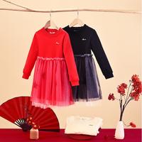 铅笔俱乐部 秋装女童针织长袖连衣裙儿童公主裙休闲风