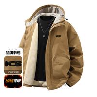 ICONSLAB 男士秋冬季加绒连帽棉衣舒适百搭刺绣棉服外套棉袄男