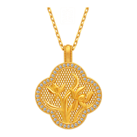 京工美作古法黄金吊坠女足金999金兰花开镶钻蕙质兰心项链10.63g