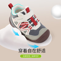 江博士（DR·KONG）冬季加绒保暖可爱宝宝幼童学步儿童软底百搭步前鞋 灰/米/红 （内里加绒） 22 脚长约12.7-13.3