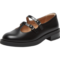 Bata浅口单鞋女2024秋季商场复古法式牛皮粗跟玛丽珍AXS2 黑色 35