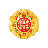 百泰首饰 足金黄金转运珠5D硬金珐琅花丝镂空手绳戒指配珠