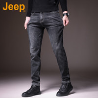 吉普(JEEP)美国高端复古潮流牛仔裤秋冬季男士修身直筒弹力休闲长裤春秋 黑色 常规 36