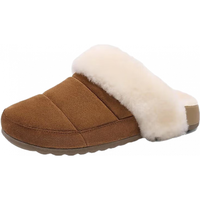 百丽休闲舒适勃肯鞋女2024冬季居家保暖拖鞋B2292DH4 黄棕色 36