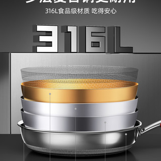 康巴赫 316L不锈钢双面煎锅26CM+锅盖+锅铲 平底锅