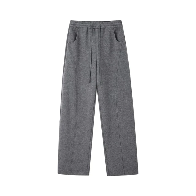 H's针织休闲裤女冬季醋酸混纺磨毛高级设计感百搭香蕉裤子 中灰色-第三批 M