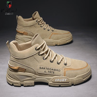 西域骆驼(VANCAMEL)高帮男鞋秋季工装风户外登山劳保工地上班防滑耐磨马丁靴 A款卡其【四季款】 42