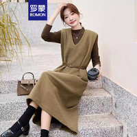 罗蒙时尚毛衣毛呢背心裙套装2025秋季高级感气质垂感连衣裙两件套 卡其色 S （95-105斤）