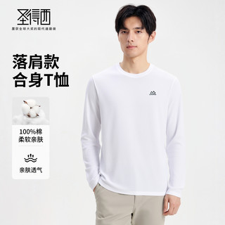 【100%棉 】圣得西纯棉圆领T恤2025冬季落肩型宽松长袖内搭男 XL 黑色