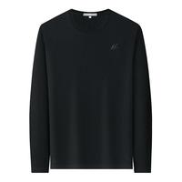 【100%棉 】圣得西纯棉圆领T恤2025冬季落肩型宽松长袖内搭男 2XL 黑色