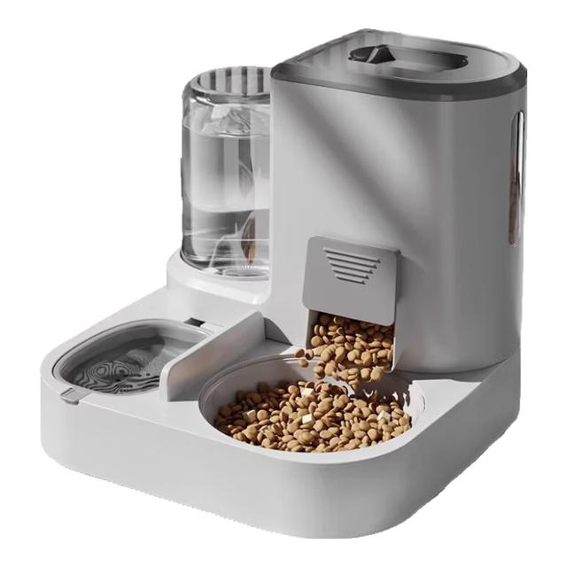 KimPets 猫碗狗碗猫食盆猫咪猫粮自动喂食器饮水一体猫盆陶瓷宠物喝水双碗 二合一喂食喂水灰色