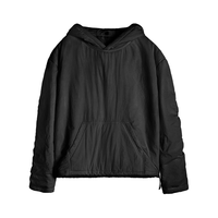 马登 工装美式空气绒套头口袋卫衣圆领连帽通勤加绒保暖廓形外套男冬 黑色 XL