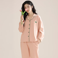 猫人纯棉睡衣女士2025年100%全棉秋冬季家居服可外穿大码长袖套装 桃粉色 100%纯棉 L 【适合100-120斤】