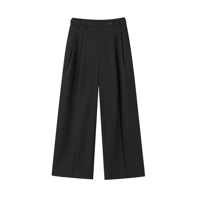 H's黑色通勤休闲西装裤秋季女装宽松百搭含羊毛直筒阔腿裤 黑色 L