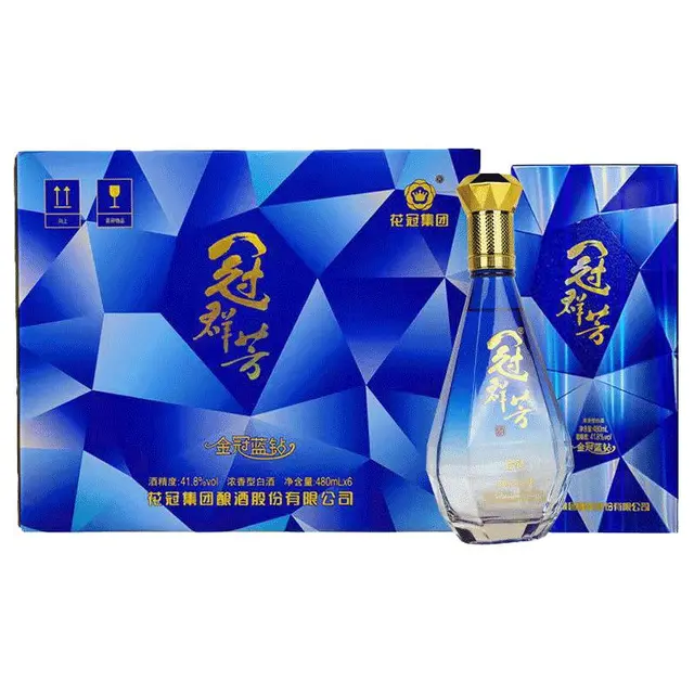 HUAGUAN 花冠 集团冠群芳酒 金冠蓝钻 浓香型白酒 41.8度 480ml*6瓶 整箱装