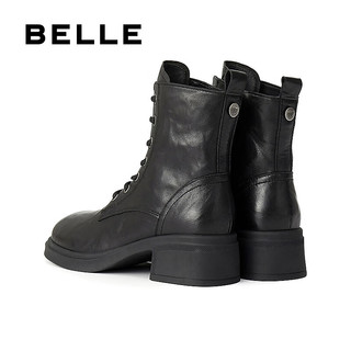 百丽（Belle）羊皮复古气质马丁靴女2025冬粗跟增高短靴3NW45DD5 黑色 33