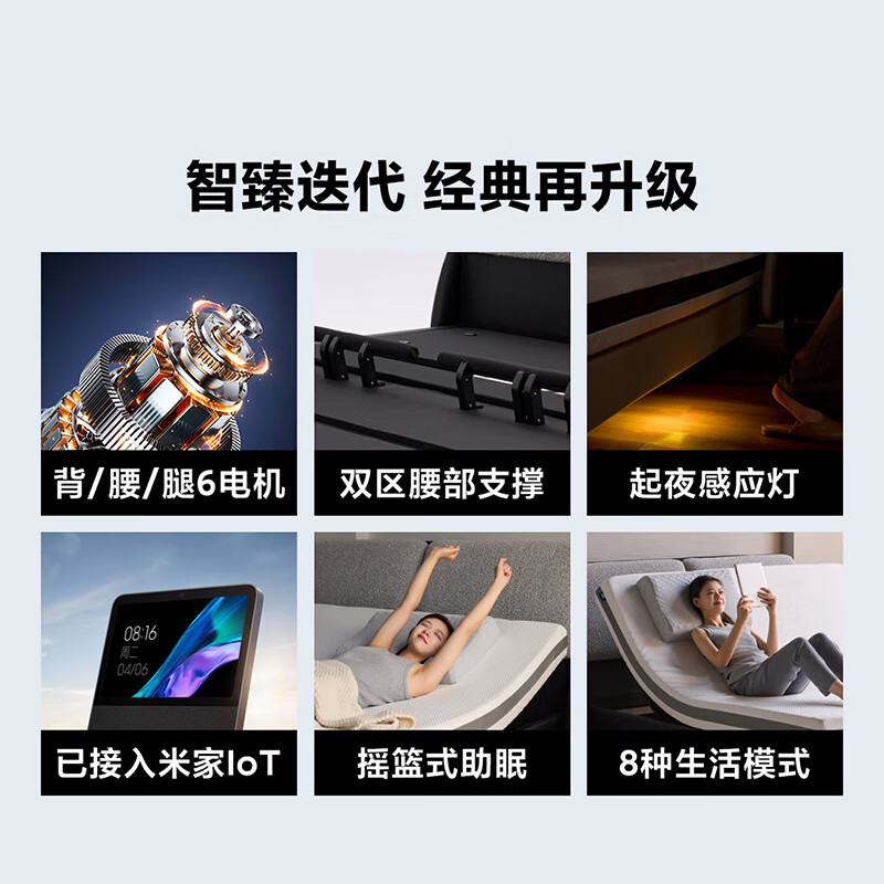  8H 智能电动 电动床+床垫  1.8M套装(电动床+0压绵25cm床垫) 米白岩沙 1.8M