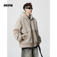 OEMG 大理石座山雕棉服男士秋冬季上衣连帽夹克潮牌加厚保暖复古外套 大理石麦灰色 XL