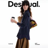 DESIGUAL 【西班牙时尚奢品】25秋冬针织翻领拼接衬衫长袖女士针织衫