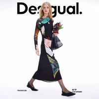 DESIGUAL 【西班牙时尚奢品】25秋冬弹力手绘插画印花长袖连衣裙