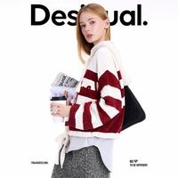 DESIGUAL 【西班牙时尚奢品】25秋冬撞色条纹拼接连帽长袖女式针织衫