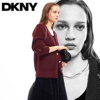 DKNY 时尚百搭含羊毛金属链条装饰肌理女士针织开衫2025秋季毛衣