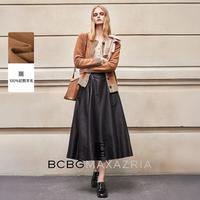 BCBGMAXAZRIA 【100%初剪羊毛】拼色罗纹饰边圆领小香风针织外套25秋冬