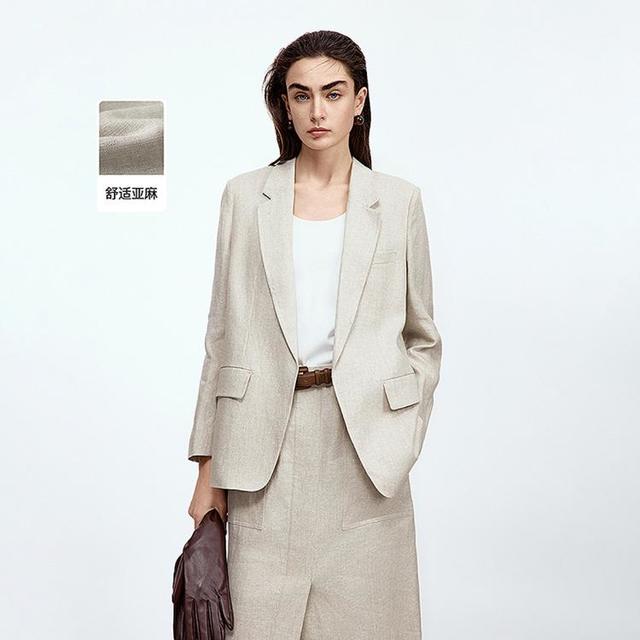 LANCY FROM25 朗姿 高端亚麻平驳领西装外套通勤商务西服高级感秋款