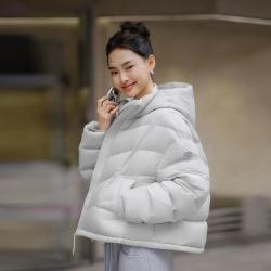 坦博尔 女士短款羽绒服 时尚花苞帽 宽松秋冬外套