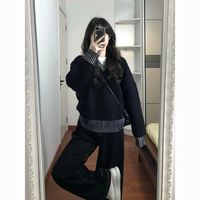 2025韩版小个子宽松复古漂亮毛衣高级感超好看的黑色毛衣秋冬