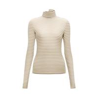 蕉内 热皮5系女士保暖内衣内搭秋衣防寒显瘦高领打底衫莫代尔秋冬 奶白灰棕条纹 M