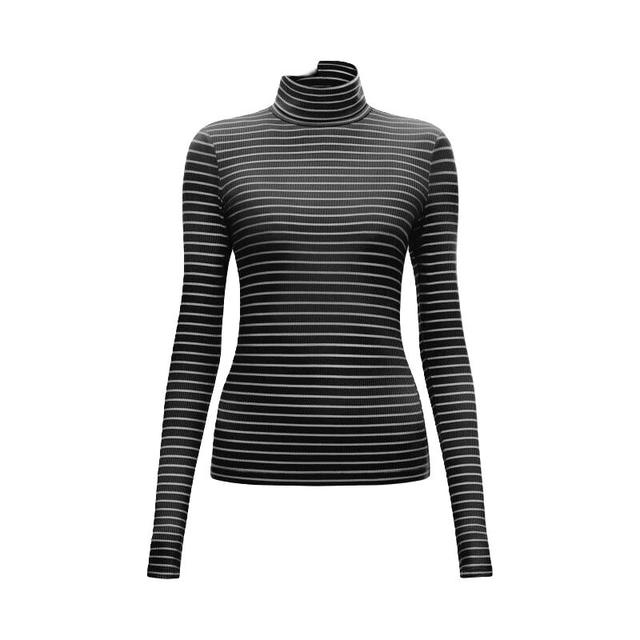 蕉内 热皮5系女士保暖内衣内搭秋衣防寒显瘦高领打底衫莫代尔秋冬 黑白条纹 M