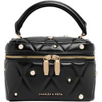 CHARLES&KEITH25冬菱格链条手提包斜挎珠宝包CK2-80782534-B Black黑色 S