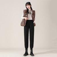 鸭鸭（YAYA）羽绒裤女冬季外穿哈伦工装加绒加厚时尚鸭绒高腰束脚保暖棉裤子 黑色 2XL 【145-165斤】