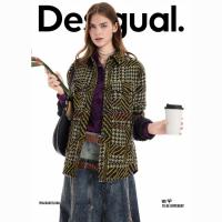 保暖服饰：Desigual 25秋冬新品千鸟格拼接女士棉衣外套