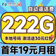  中国广电 本地归属地 首年19元月租（自动返话费+222G通用流量+可办副卡+首月免费用）畅享5G恒惠卡　