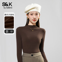 班尼路S&K系列打底衫女装秋冬季木耳边设计感长袖修身内搭上衣服1 深咖#纯色 S
