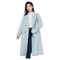 WEWE唯唯冬季女装简约大气时尚长款双面呢大衣休闲清新外套 蓝色 S (160)
